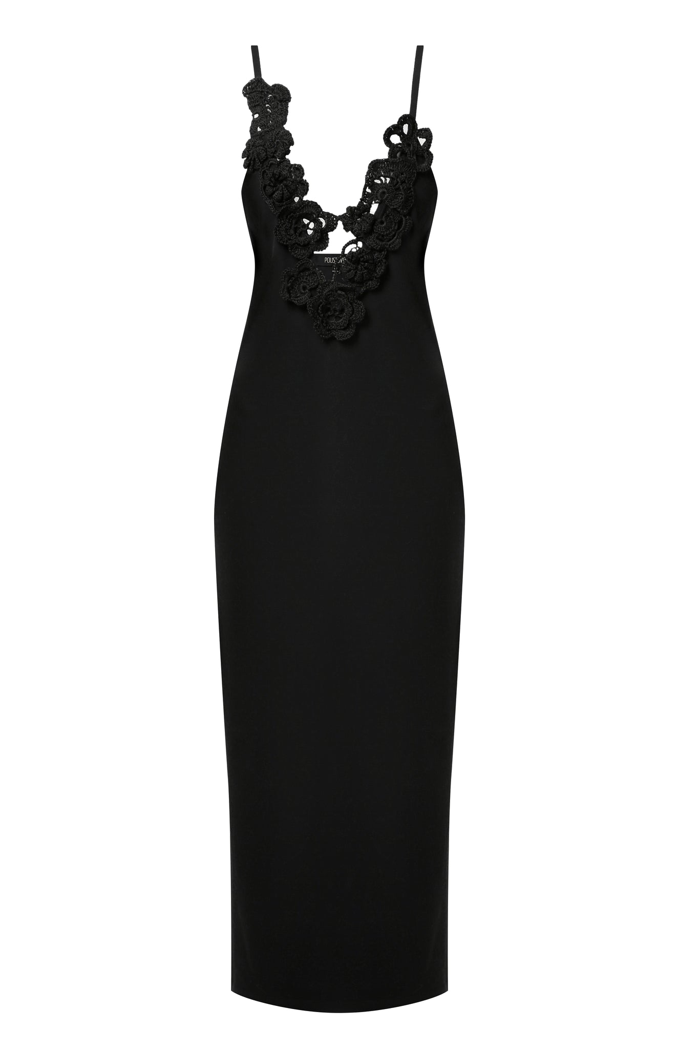 Black slip-dress with hand-knit details