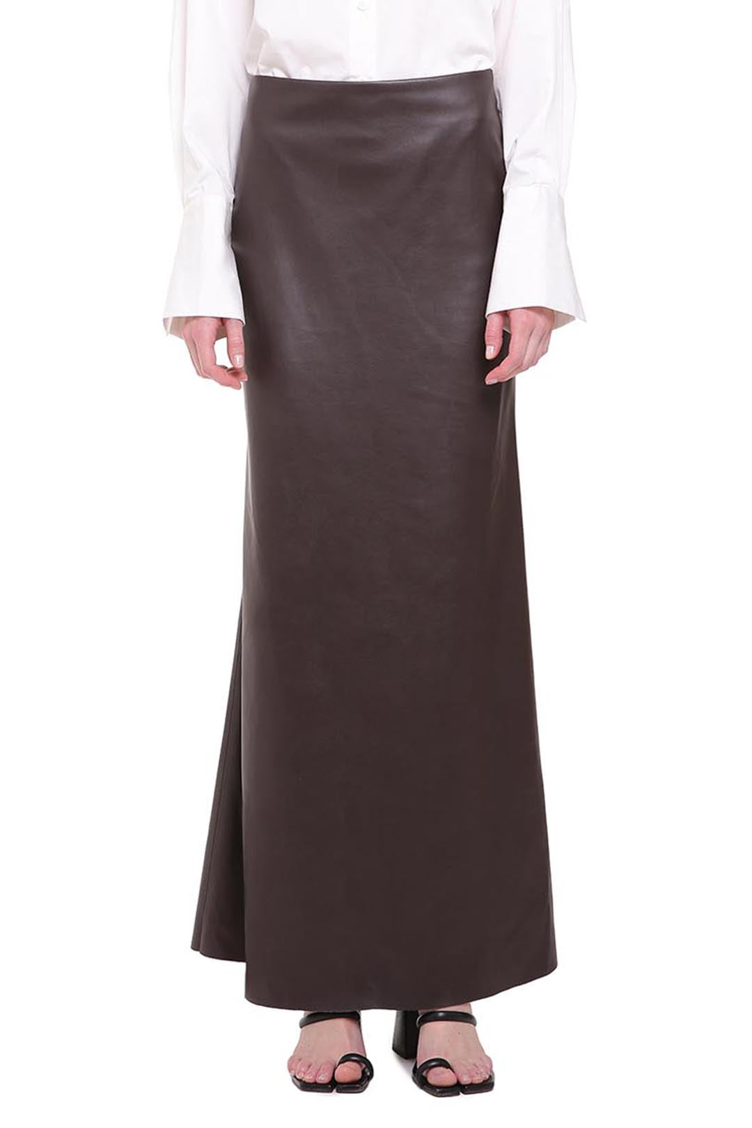 Brown faux leather maxi skirt – POUSTOVIT