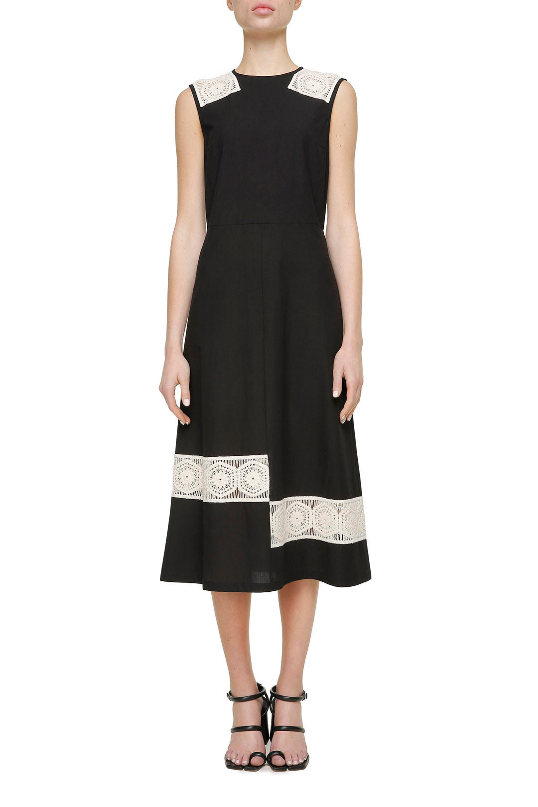 Black cotton dress with milk lace details