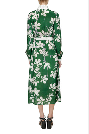 Green viscose printed midi dress