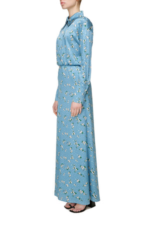 Light blue printed silk maxi dress