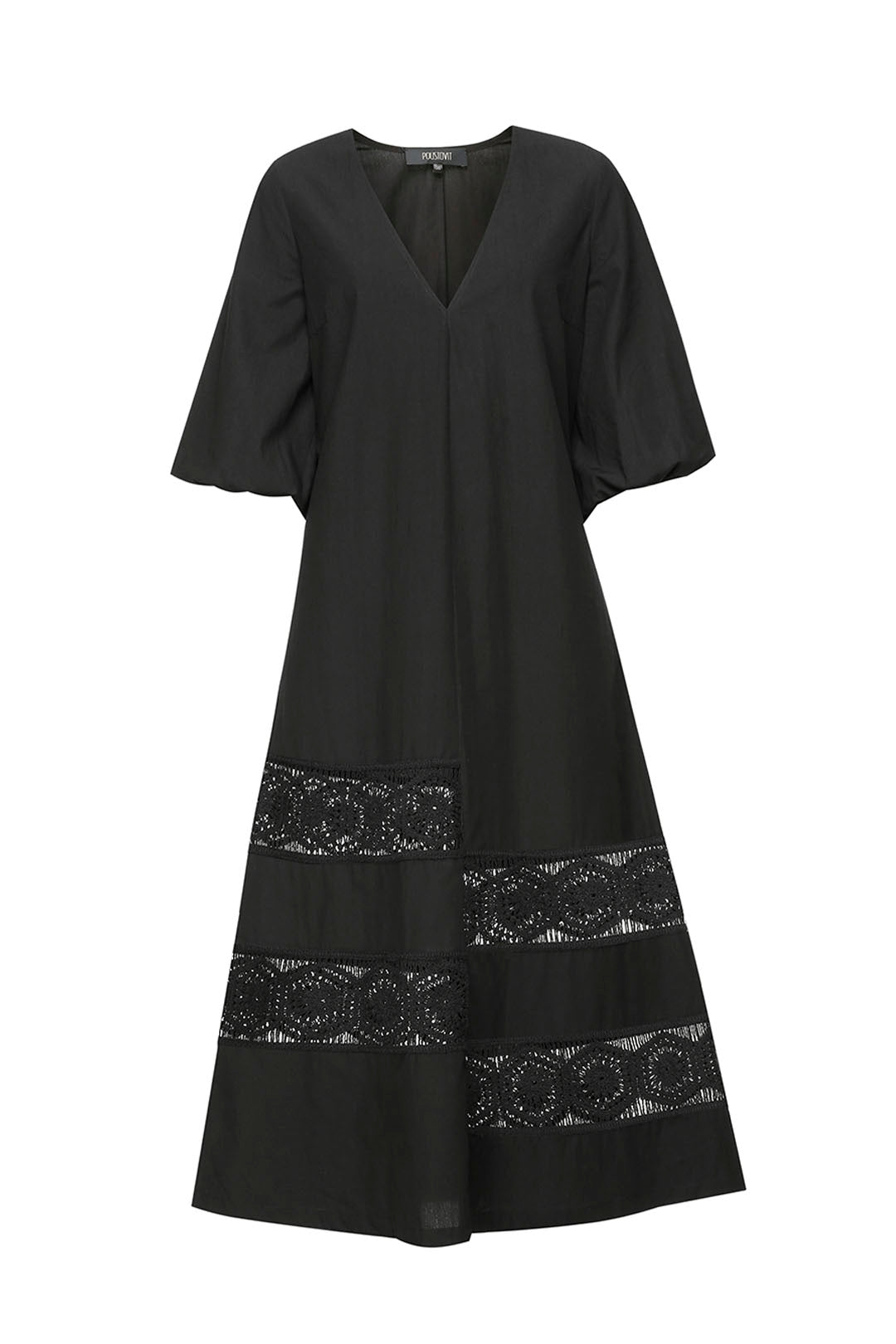 Black cotton dress with lace details