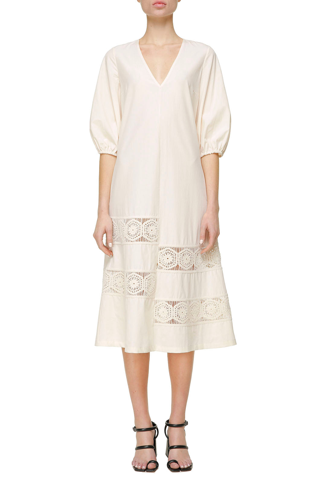 Light cotton beige dress with lace details