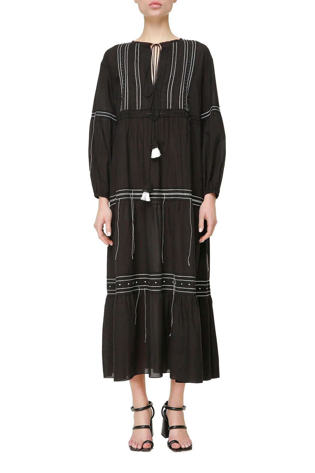 Black cotton dress with hand embroidery POUSTOVIT Black cotton dress with hand embroidery POUSTOVIT