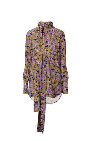 Floral blouse with ties on the neck