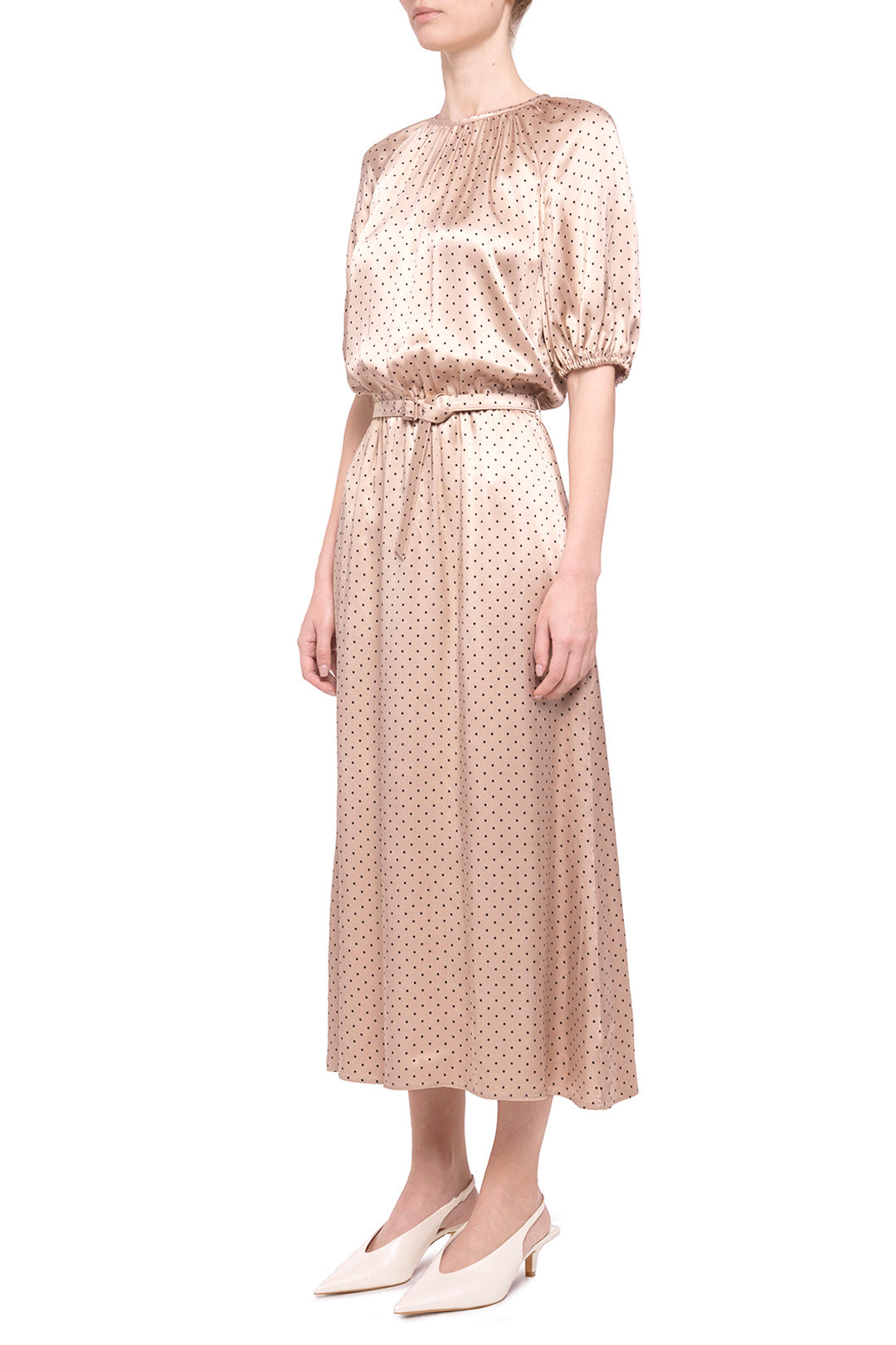 Beige viscose polka dot dress