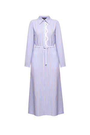 Blue striped shirt dress with removable detail