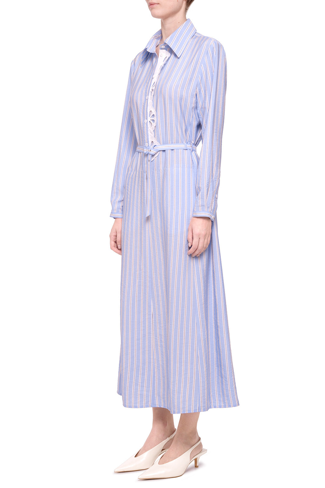 Blue striped shirt dress with removable detail