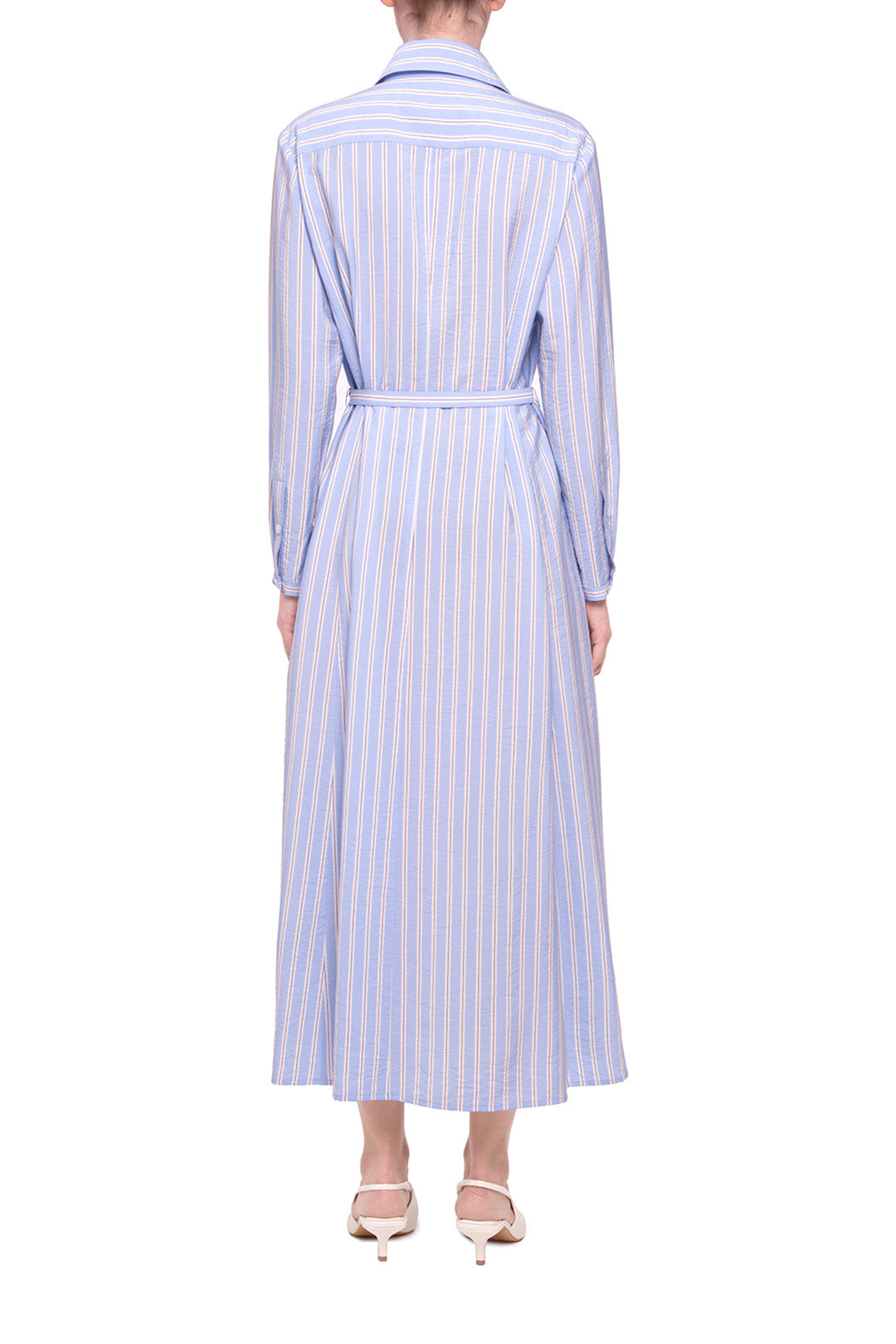 Blue striped shirt dress with removable detail