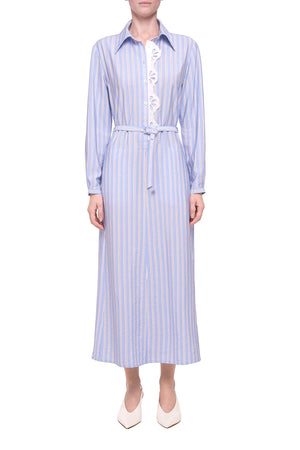 Blue striped shirt dress with removable detail