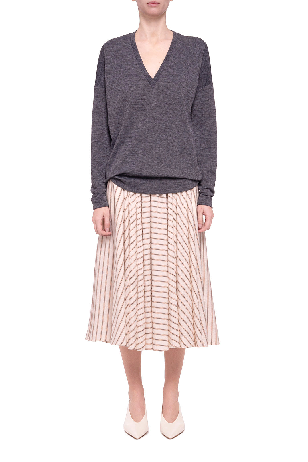 Beige striped viscose skirt