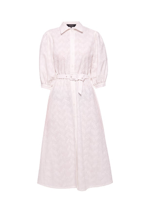 White cotton embroidered shirt-dress