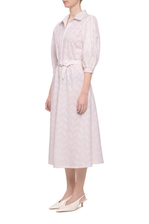 White cotton embroidered shirt-dress