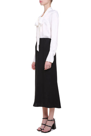 Black & white viscose midi dress with ties