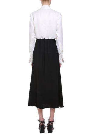 Black & white viscose midi dress with ties