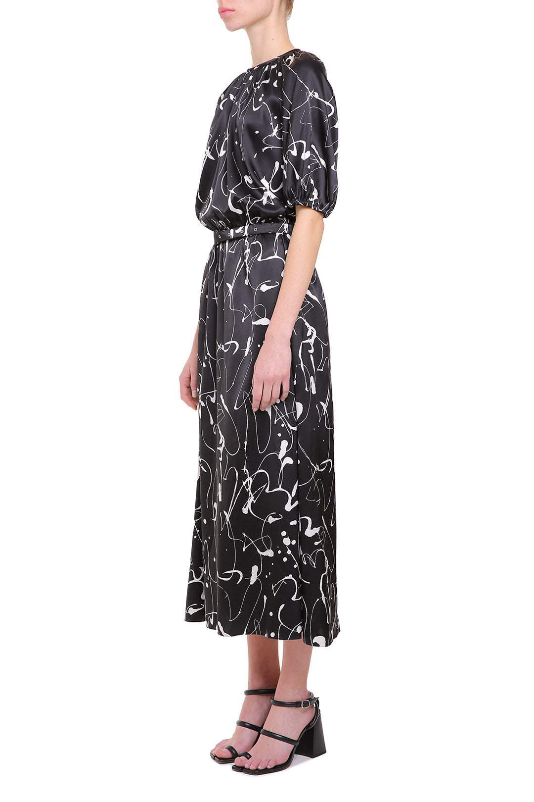 Black silk printed dress