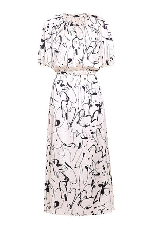 White silk printed dress