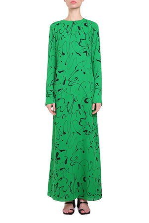 Green maxi printed dress with silk carré