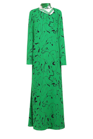 Green maxi printed dress with silk carré