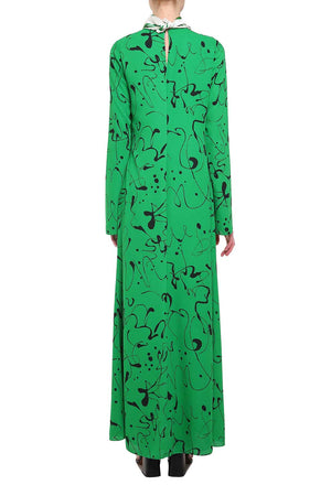 Green maxi printed dress with silk carré