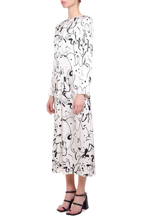 White silk printed dress