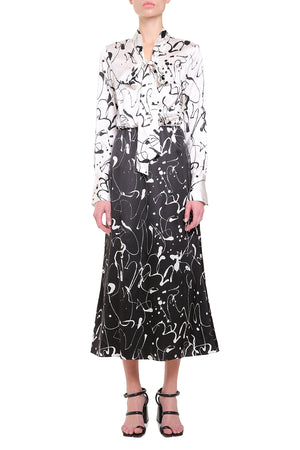 Black & white silk midi dress with ties