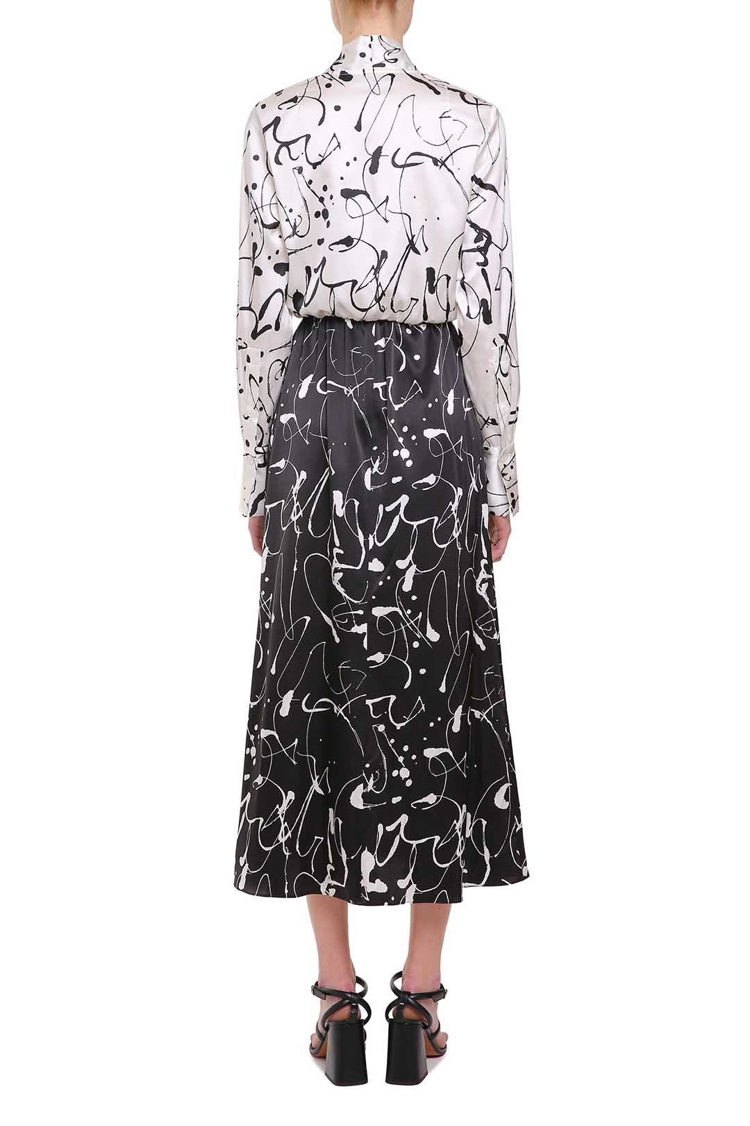 Black & white silk midi dress with ties