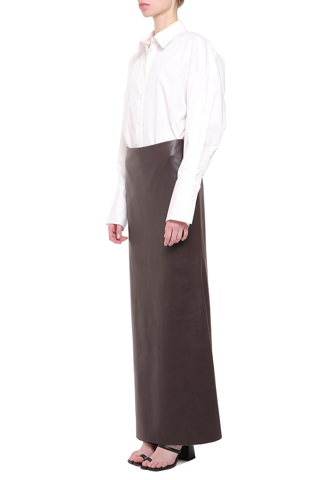 Brown faux leather maxi skirt