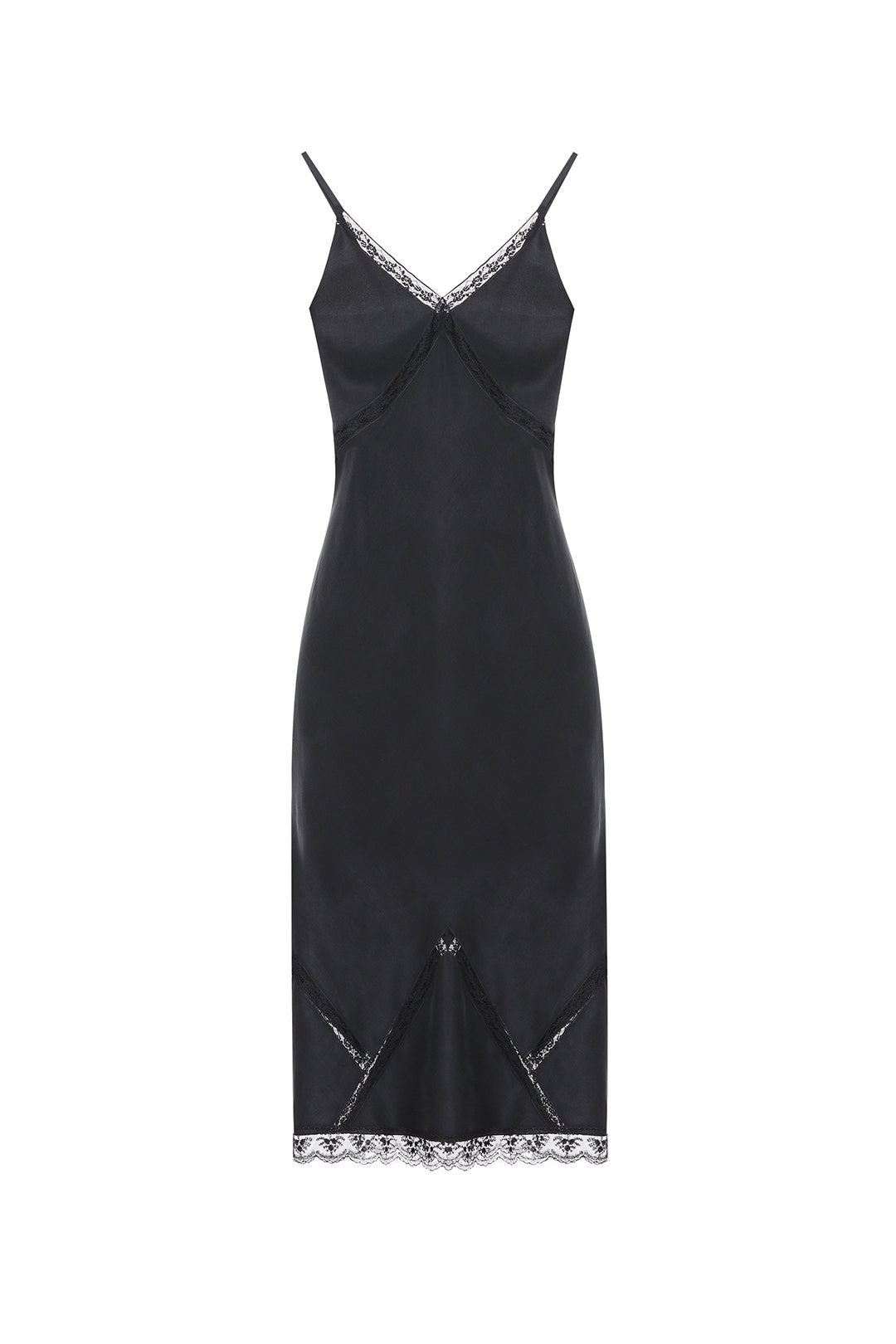 Black viscose slip-dress with lace details