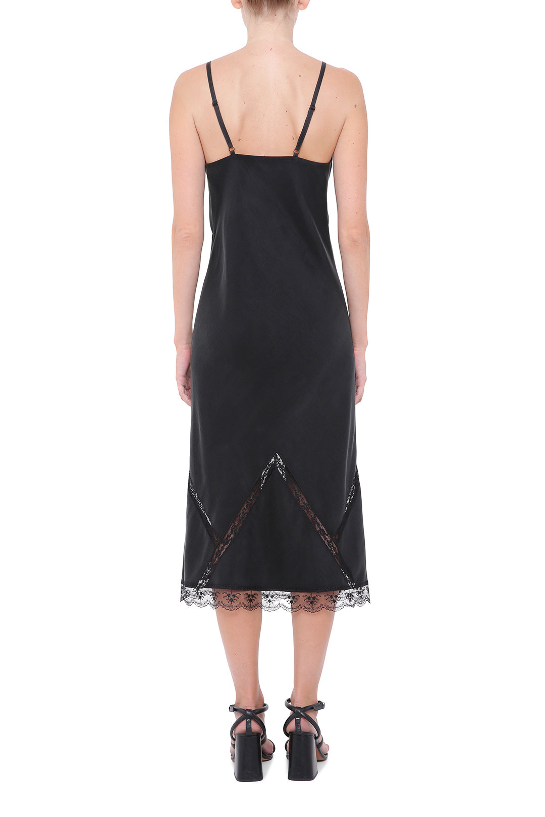 Black viscose slip-dress with lace details