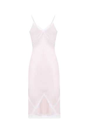 Pink viscose slip-dress with lace details