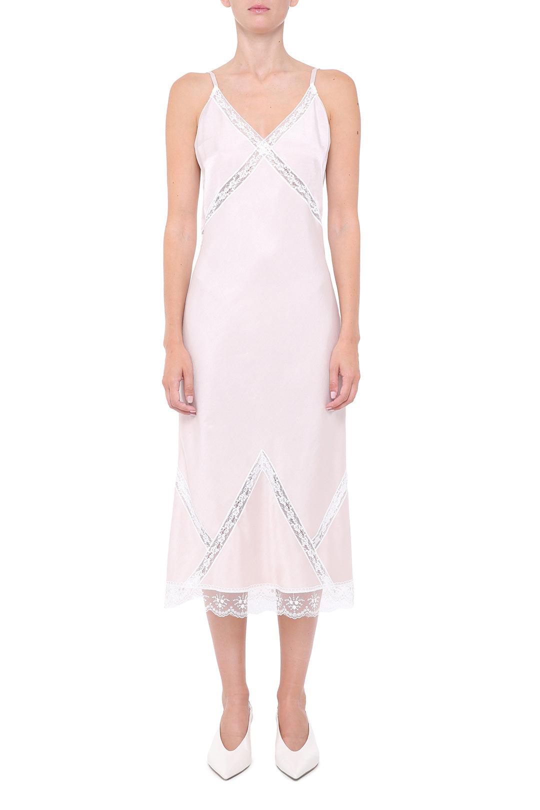 Pink viscose slip-dress with lace details