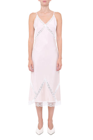 Pink viscose slip-dress with lace details