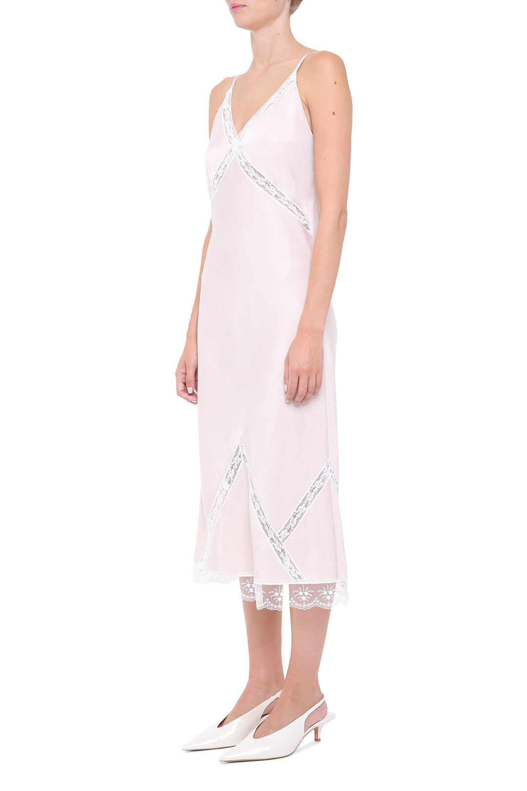Pink viscose slip-dress with lace details