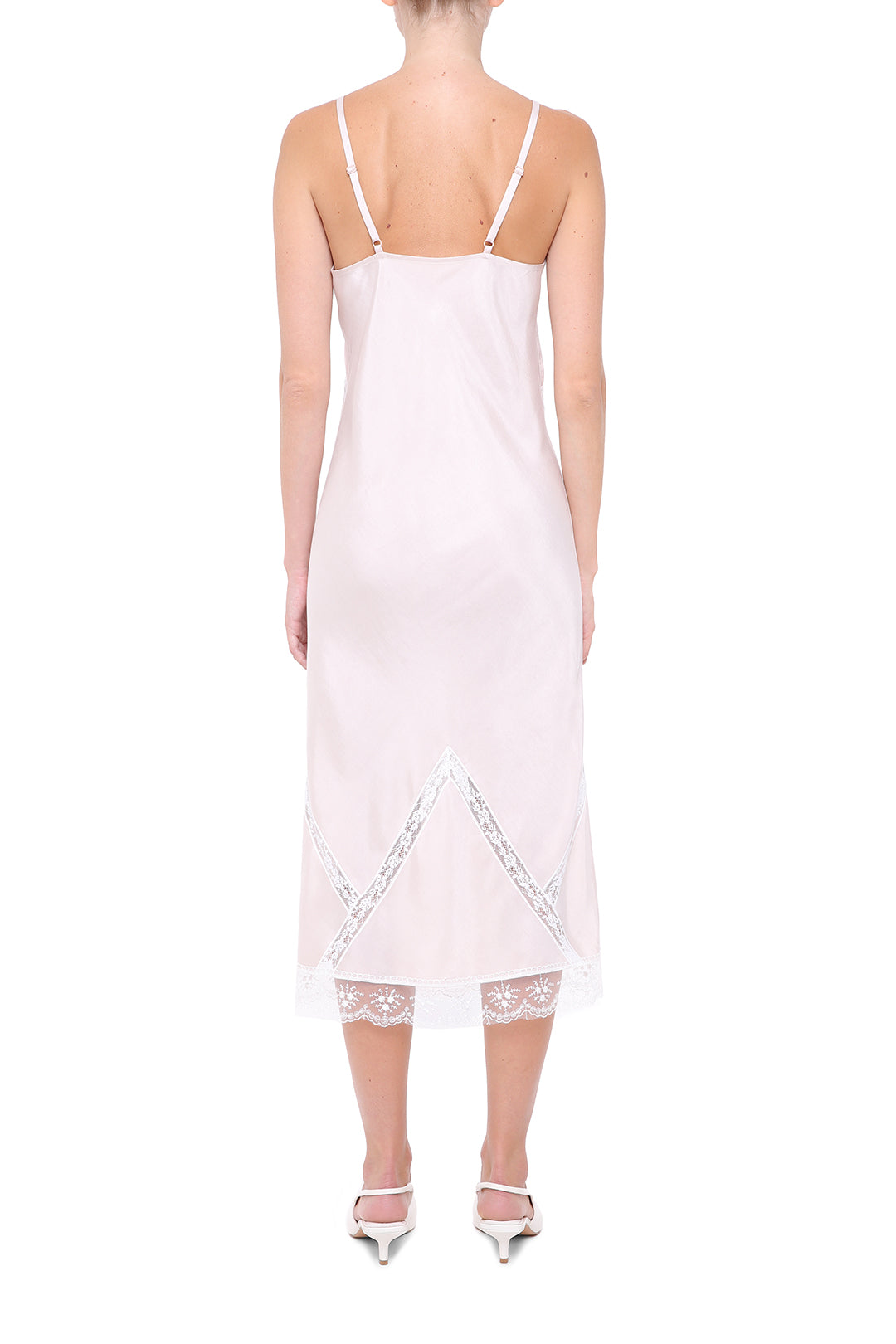 Pink viscose slip-dress with lace details
