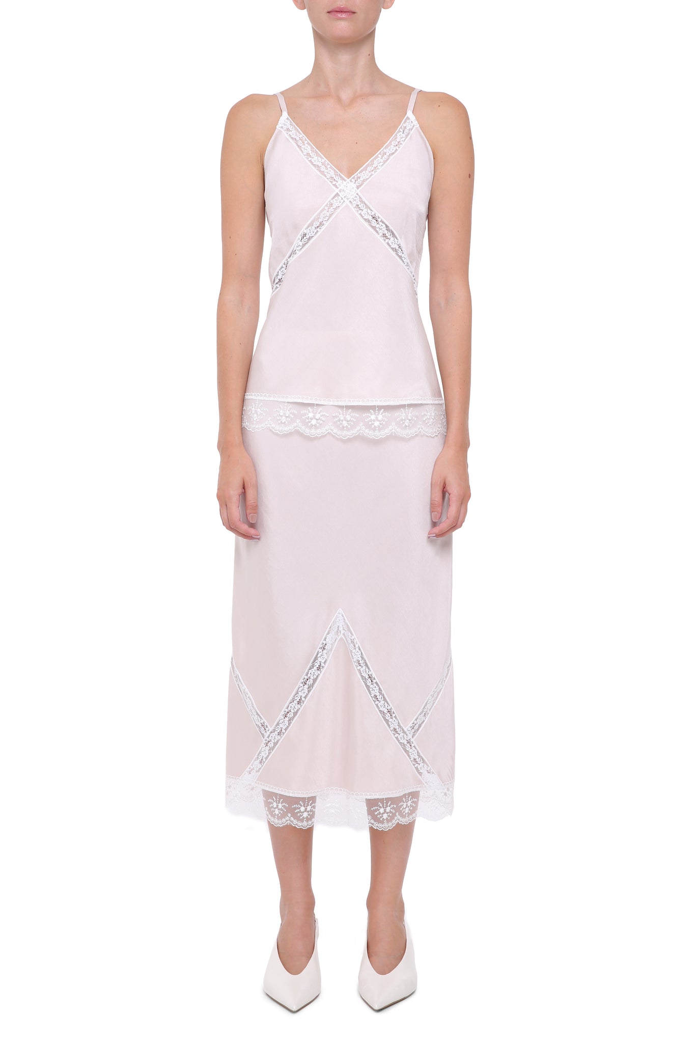 Pink viscose  skirt with lace details