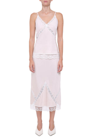 Pink viscose  skirt with lace details