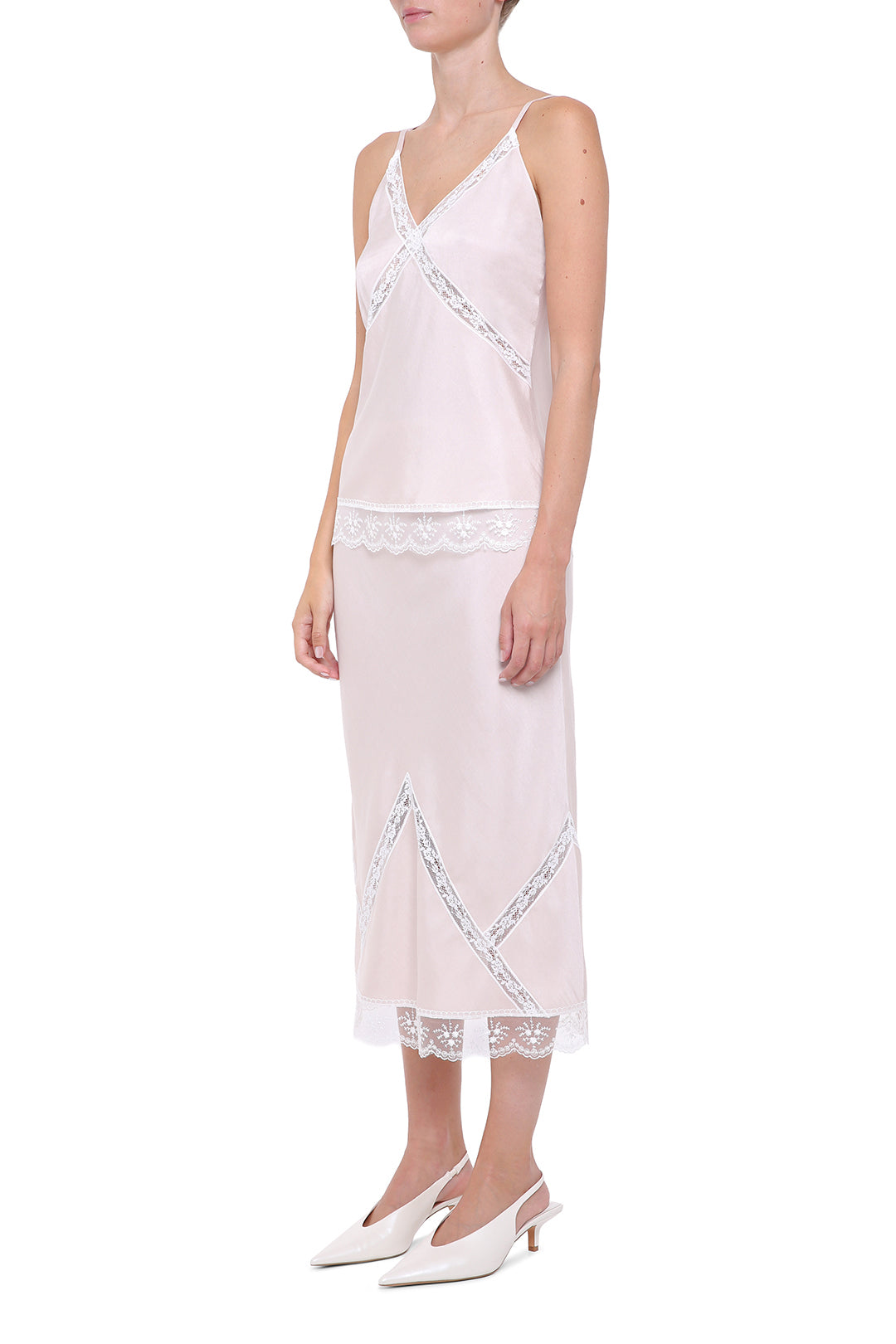 Pink viscose  skirt with lace details