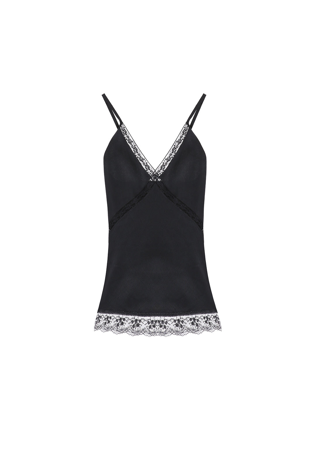 Black viscose top with lace details