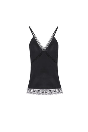 Black viscose top with lace details