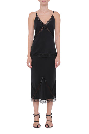 Black viscose top with lace details