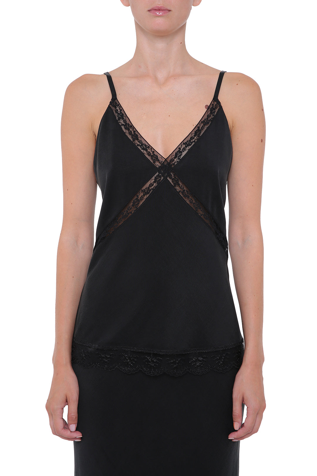 Black viscose top with lace details