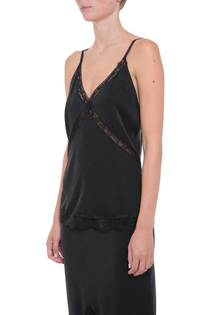 Black viscose top with lace details