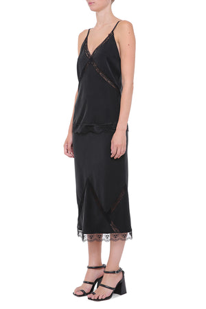 Black viscose top with lace details