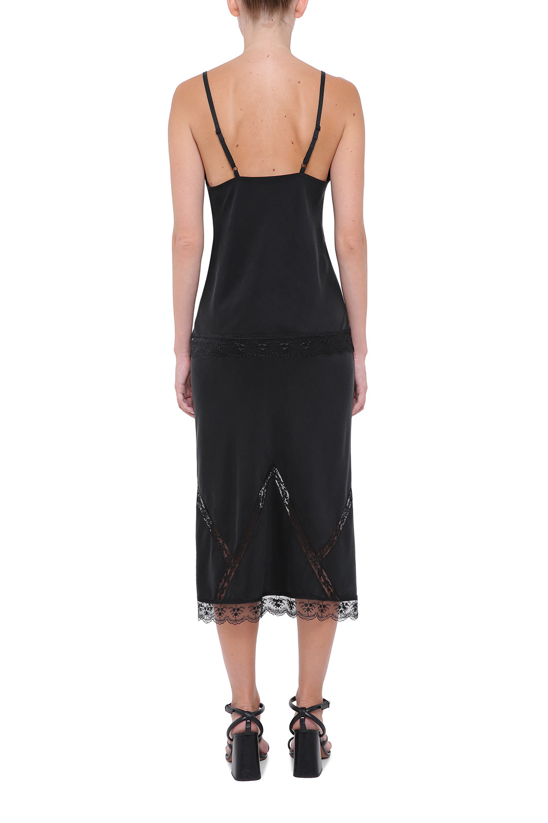 Black viscose skirt with lace details