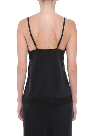 Black viscose top with lace details