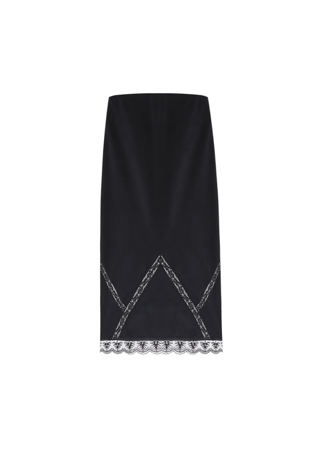 Black viscose skirt with lace details