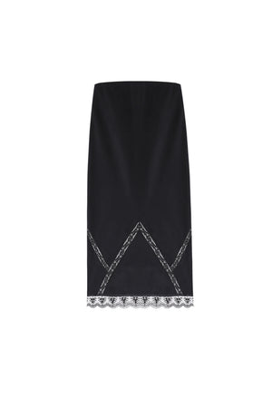 Black viscose skirt with lace details