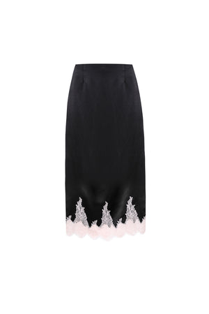 Black viscose  skirt with lace details