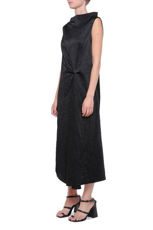 Black viscose dress with pleats
